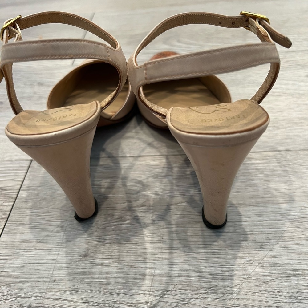 VINTAGE PUMPS 60s EVINS Heels Leather Snakeskin Tan Saddle 6M Made in Italy - Picture 8 of 15